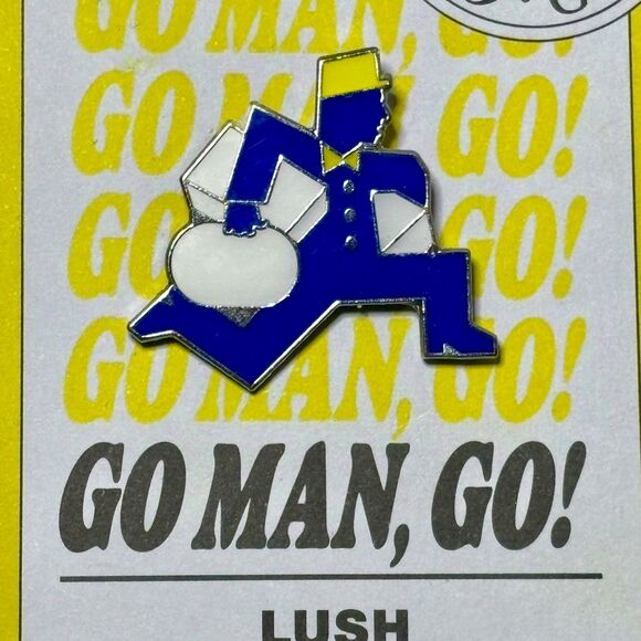 Lush Kitchen Exclusive Go Man, Go! Running Man Cosmetics to Go Enamel Pin NWT - Picture 7 of 8